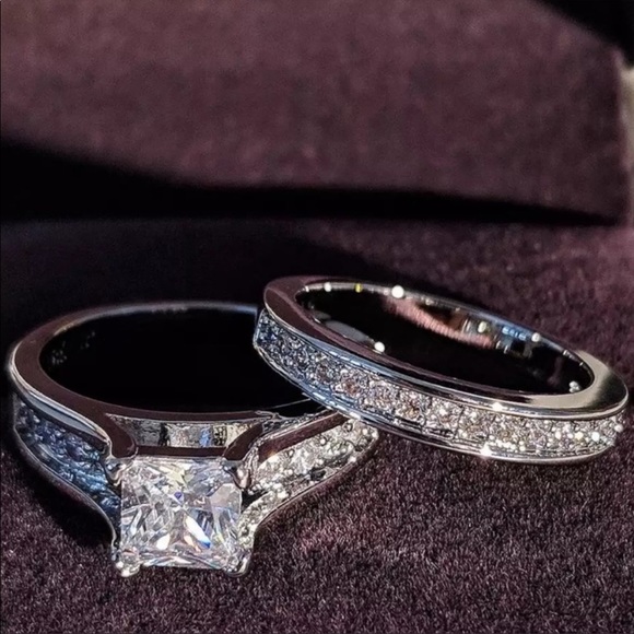 Jewelry - 2PC/SET 925 STERLING SILVER DIAMOND RING